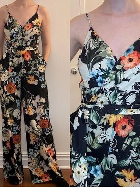 Yumi Kim Black Floral V-Neck Wide-Leg Jumpsuit